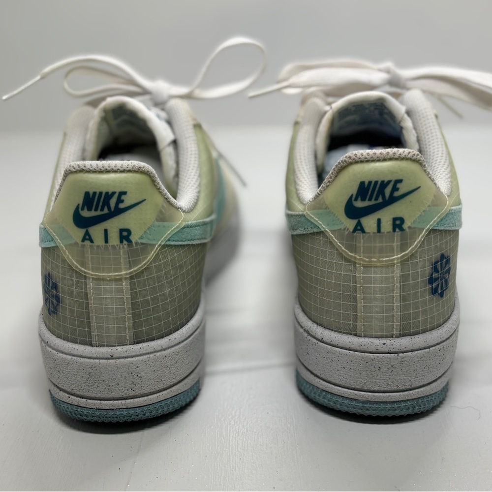 Nike Air Force 1 Next Nature White Aura Teal Swoosh Women’s 6.5Y / 8 Eco AF1 - Picture 7 of 12